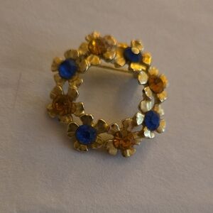 Victorian-Inspired Gold and Blue Wreath Brooch